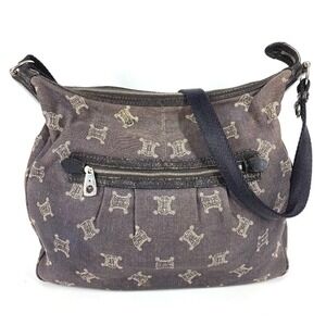 CELINE Macadam Logo Shoulder Bag in Navy Blue with Denim and Leather